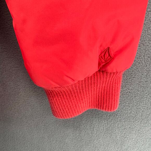 Volcom Hot Mittes Long Puffer Jacket 3/4 Length Large 14 Faux Fur Hood Red - Picture 7 of 14